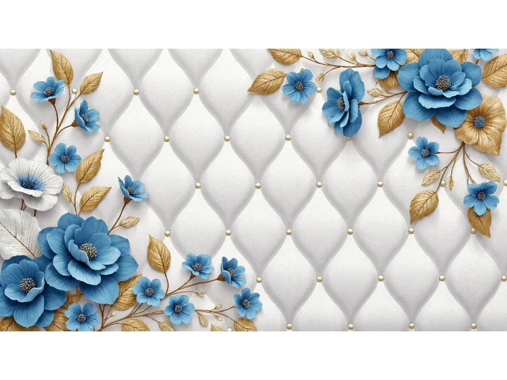 Seytex YO001 Seytex Mavi Çiçekli Duvar Kağıdı tekstil duvar kağıdı