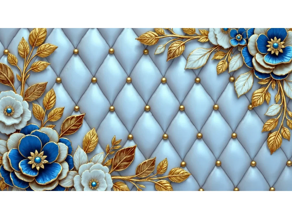 Seytex YO002 Seytex Mavi Çiçekli Duvar Kağıdı tekstil duvar kağıdı
